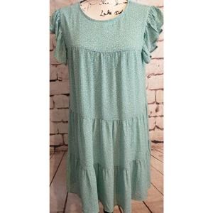 Prairie Cottage Core Floral ruffle flutter sleeve tiered shift dress size Medium